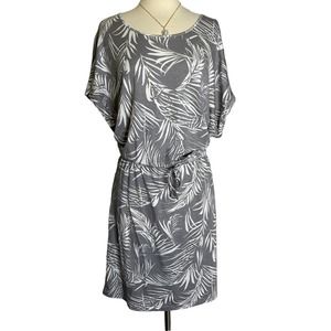Hilary Radley | Soft Palm Print Dress Gray Cinch Waist Size XL